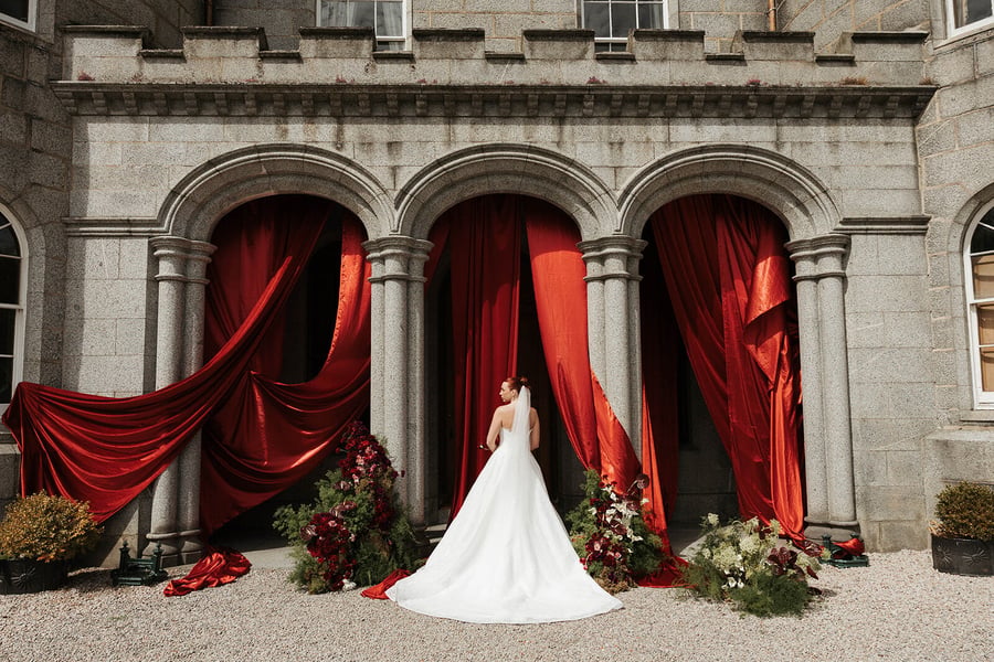 Statement red draping at Cluny Castle